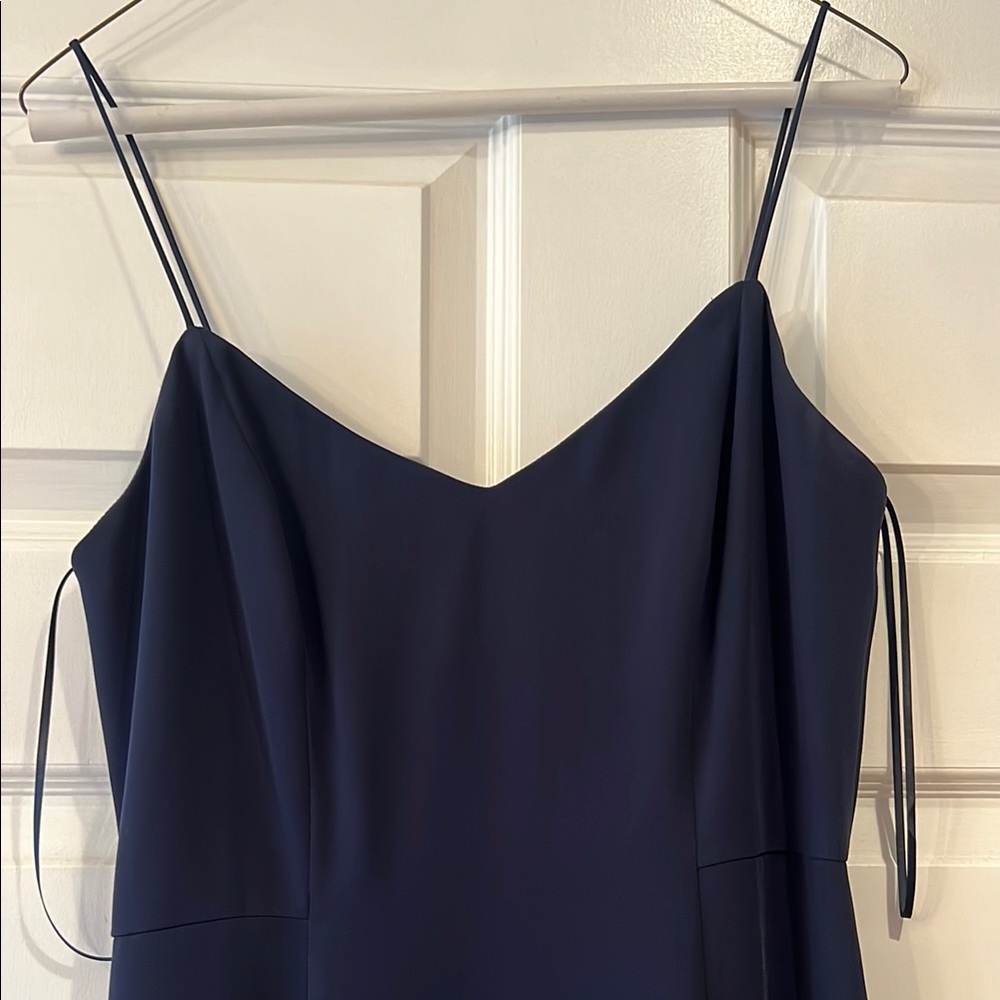 J. Crew Elegant Formal Navy Spaghetti Strap Maxi Dress with Slit - Size 4